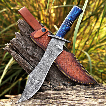 Handemade Damascus Steel Bowie Knife With Pakka Wood Handle & Leather Cover - 15 inch - sale price in USA shop online from majesticblades.com